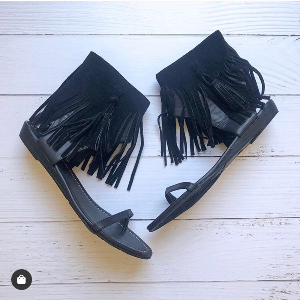 Black Fringe Sandals - Picture 6 of 6